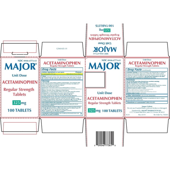 Major Unit Dose Acetaminophen Regular Strength 325mg 100 Tablets Pack of 2