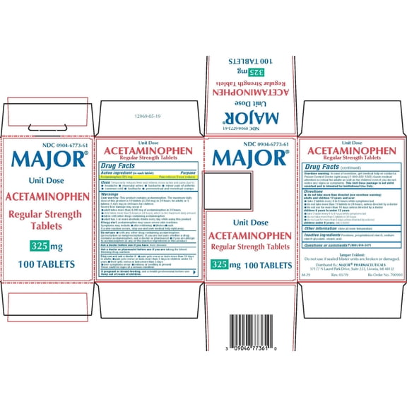 Major Unit Dose Acetaminophen Regular Strength 325mg 100 Tablets Pack of 2
