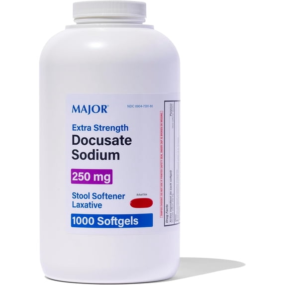 Major docusate Sodium Stool Softener Laxative 250mg, 1000 Softgels Tablets