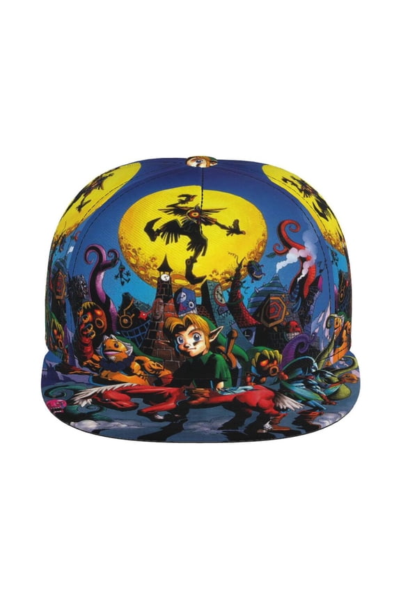 Majora's Mask Zelda Unisex Flat Brim Cap Adjustable Fitted Hat Baseball Cap for Men Women