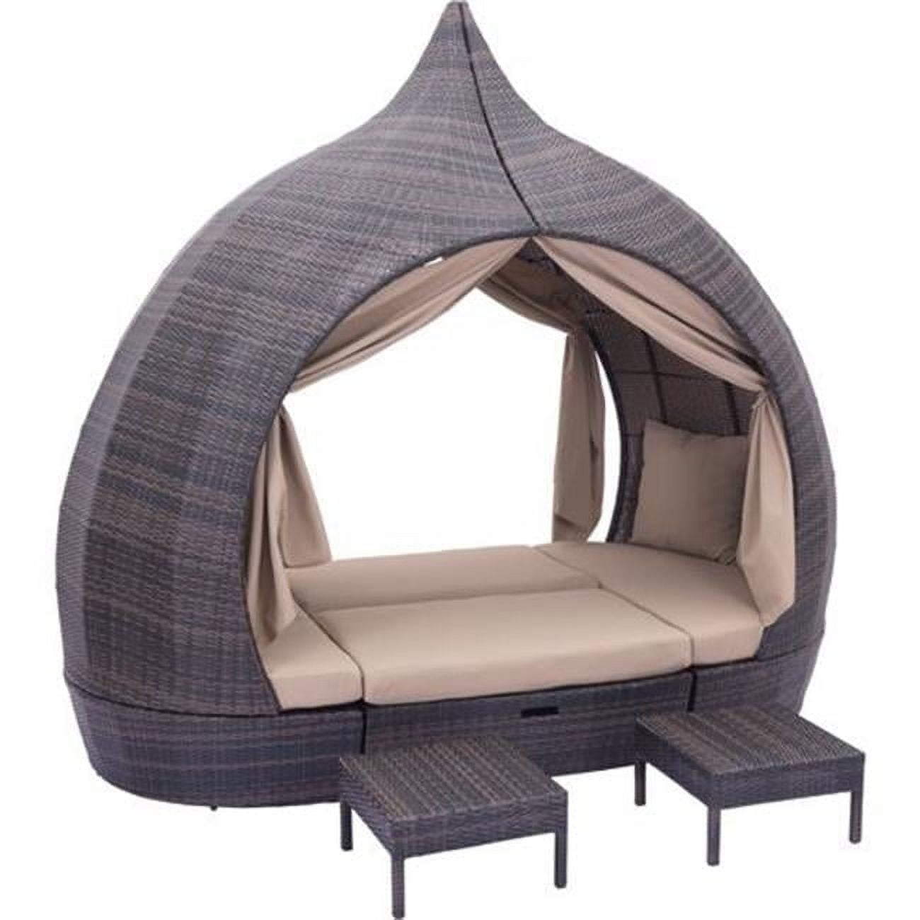 Majorca Brown and Beige Rattan Outdoor Daybed with Aluminum Frame