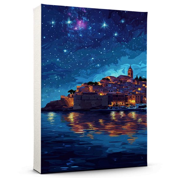 Majorca Travel Canvas Art Print, Spain Wall Canvas Starry Night, Majorca Canvas Painting decorSpain Travel Picture -97AZ814