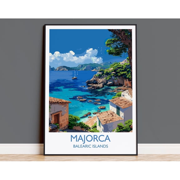 Majorca Travel Print, Travel Poster of Majorca, Balearic Islands Art Lovers Gift, Majorca Wall Art, 16x24 UNFRAMED
