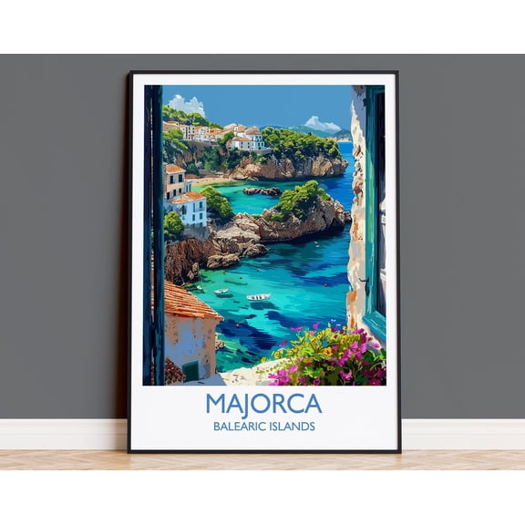Majorca Travel Print, Travel Poster of Majorca, Balearic Islands Art Lovers Gift, Majorca Wall Art, 8x12 UNFRAMED