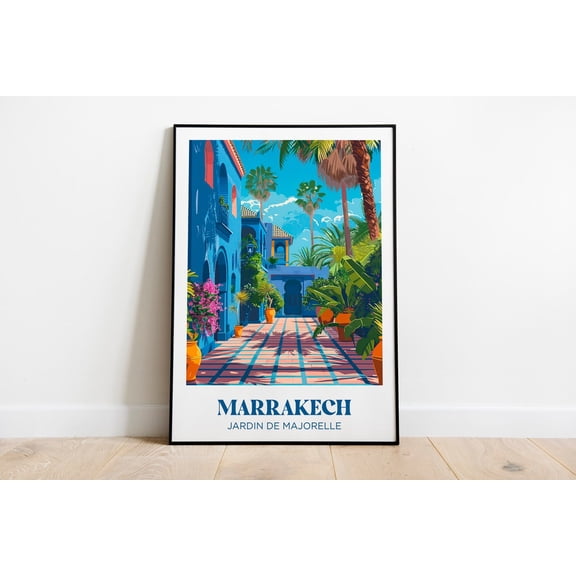 Majorelle Garden Travel Poster, Marrakesh Wall Art Print, Unframed Paper Poster 8x10in