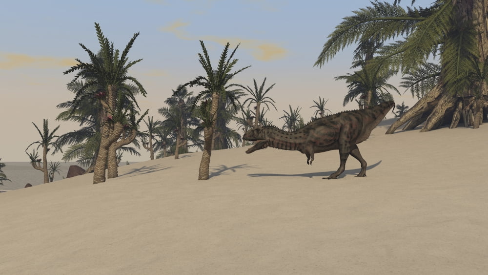 Majungasaurus roaming a prehistoric landscape Canvas Art - Kostyantyn IvanyshenStocktrek Images (38 x 22)