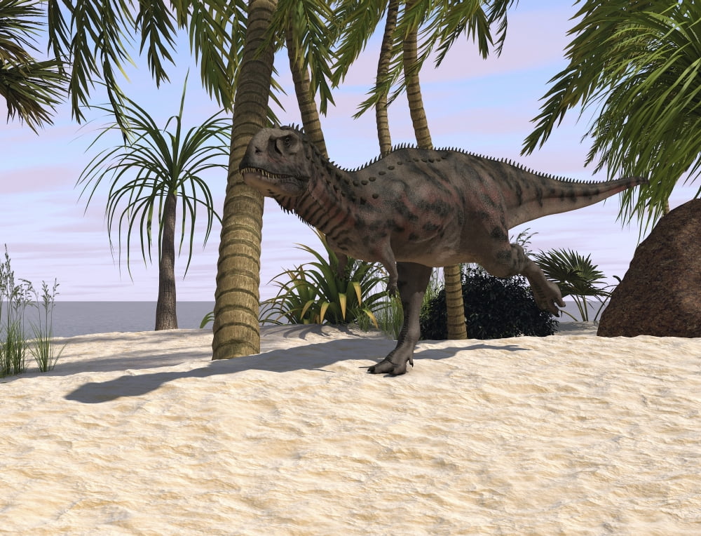 Majungasaurus running across a tropical landscape Canvas Art - Kostyantyn IvanyshenStocktrek Images (16 x 13)