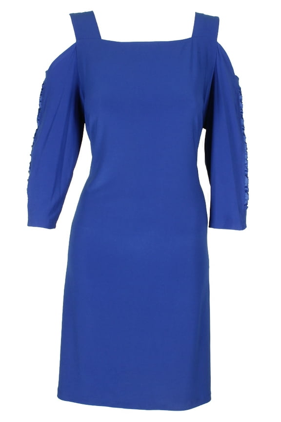 Mak Blue 3/4-Sleeve Faux-Pearl Trim Shift Dress L