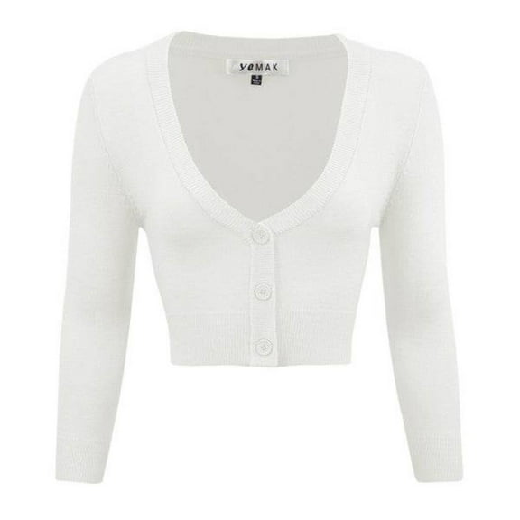 Mak Women's Cropped Bolero V-Neck 3/4 Sleeve Cardigan - Rosa Apparel