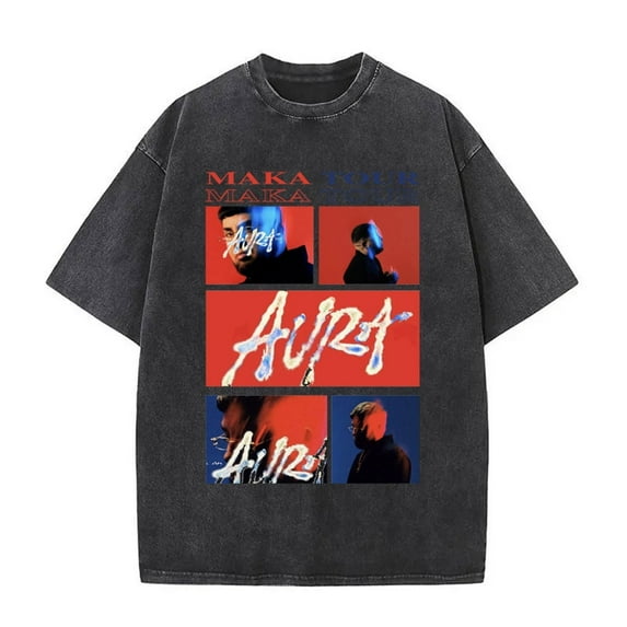 Maka Aura 2025 Tour Merch Unisex Oversized Soft Washed Vintage Cotton Graphic Crewneck T-Shirt - Retro Indie Pop Summer Streetwear