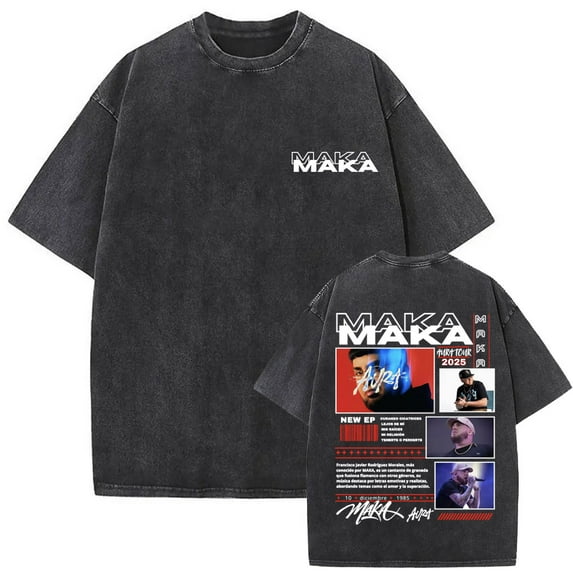 Maka Aura 2025 Tour Vintage Washed Oversized Hip Hop T-Shirt for Men – Streetwear Retro Graphic Tee with Short Sleeve