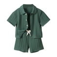 thumbnail image 1 of Makaor 2 Piece Set for Kids Boys Girls Solid Color Vacation Travel Outfits Lounge Sets Short Sleeve Button down Shirts Shorts Matching Summer Clothes, 1 of 8