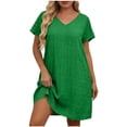 thumbnail image 1 of Makaor A Line Dress for Women Mini Plus Size Short Sleeve Dress Solid V Neck Lounge Dress Green L, 1 of 6