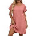 thumbnail image 1 of Makaor A Line Dress for Women Mini Plus Size Short Sleeve Dress Solid V Neck Lounge Dress Pink L, 1 of 5
