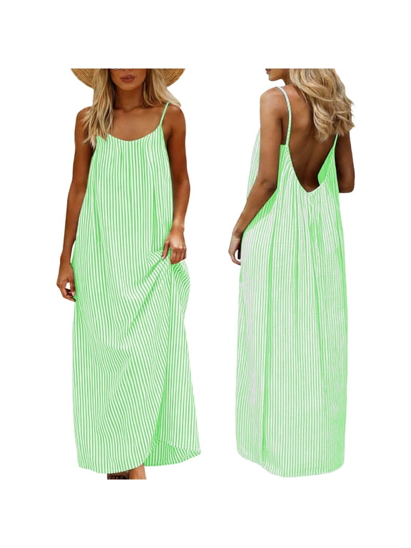 Backless Dresses for Women Shift Linen Maxi Dresses Plus Size Sleeveless Spaghetti Strap Dress Solid Scoop Neck Open Back Beach Vacation Clothes Mint Green 2XL
