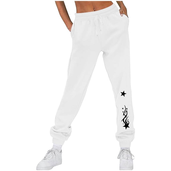 Makaor Baggy Sweatpants for Women with Pockets Solid Fleece Athletic Joggers with Elastic Waist White S