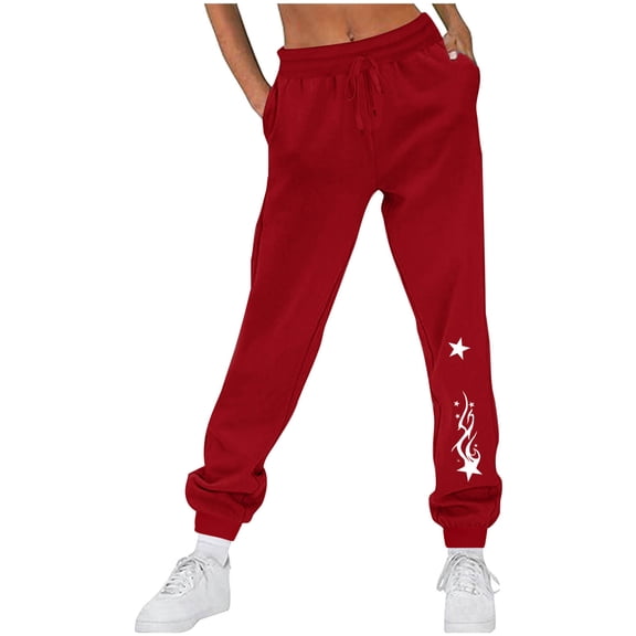 Makaor Baggy Sweatpants for Women with Pockets Solid Fleece Lounge Joggers with Elastic Waist Red XL