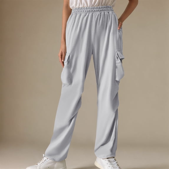 Makaor Baggy Sweatpants for Women with Pockets Solid Lounge Pants with Elastic Waist Gray M