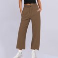 thumbnail image 1 of Makaor Baggy Sweatpants for Women with Pockets Straight Leg Solid Drawstring Loose Trousers with Elastic Waist Coffee L, 1 of 6