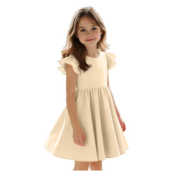 Makaor Birthday Party Dresses for Girls Ruffle Ruched A Line Dress Cap Sleeve Formal Dresses Empire Waist Backless Wedding Guest Dresses