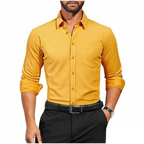 Makaor Button down Shirt Men Big and Tall Collared Tops Solid Color Long Sleeve Pullover Tees Outfits Clothes