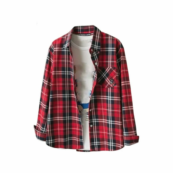 Makaor Button down Shirt Women Pockets Collared Tops Plaid Long Sleeve Pullover Tees Cotton Casual Fall Winter Clothes