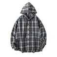 thumbnail image 1 of Makaor Button up Shirt Men Big and Tall Hooded Tops Plaid Long Sleeve Pullover Tees Fall Fashion Outfits, 1 of 4