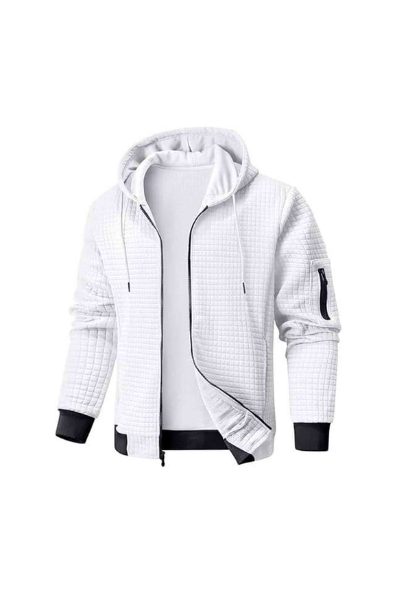 Coats for Men Hooded Jacket Solid Color Big and Tall Zipper Long Sleeve Outerwear Fall Winter Tops Clothes White