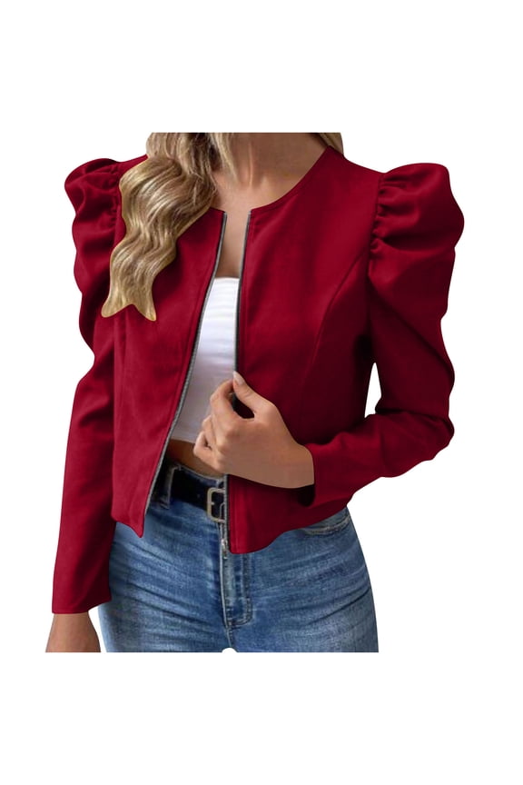 Coats for Women Jacket Solid Color Plus Size Zipper Long Sleeve Outerwear Fall Winter Tops Clothes Red L