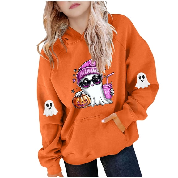 Makaor Cute Hoodie for Kids Girls Boys Halloween Pullover Sweatshirts Ghost Long Sleeve Coats Fleece Clothes Pockets