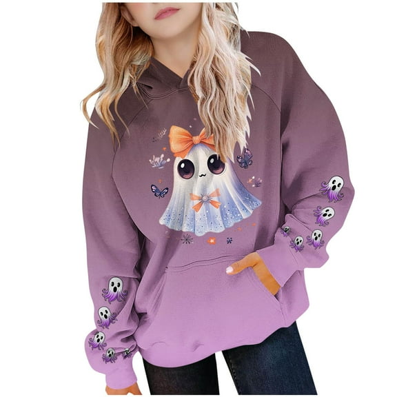Makaor Cute Hoodie for Kids Girls Boys Halloween Pullover Sweatshirts Gradient Long Sleeve Coats Fleece Clothes Pockets