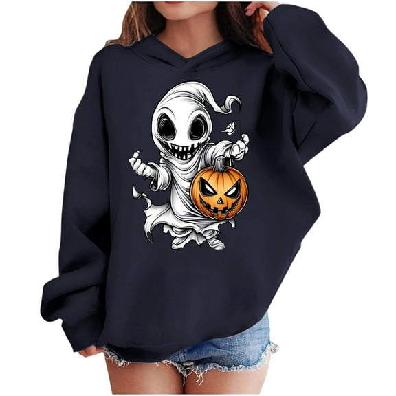 Makaor Cute Hoodies for Girls Boys Halloween Pullover Sweatshirts Ghost Long Sleeve Coats Fleece Clothes Pockets