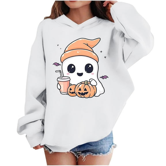 Makaor Cute Hoodies for Girls Boys Halloween Pullover Sweatshirts Ghost Long Sleeve Coats Fleece Clothes Pockets