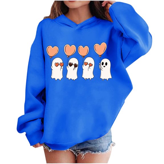 Makaor Cute Hoodies for Girls Boys Halloween Pullover Sweatshirts Ghost Long Sleeve Coats Fleece Clothes Pockets