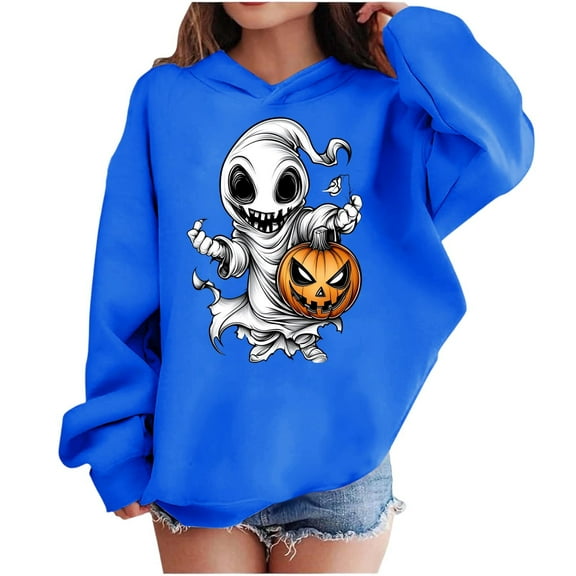 Makaor Cute Hoodies for Girls Boys Halloween Pullover Sweatshirts Ghost Long Sleeve Coats Fleece Clothes Pockets