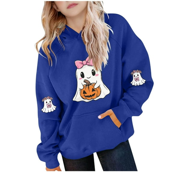 Makaor Cute Hoodies for Girls Boys Halloween Pullover Sweatshirts Ghost Long Sleeve Coats Fleece Clothes Pockets