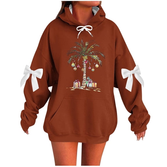Makaor Cute Hoodies for Women Christmas Plus Size Tunic Sweatshirt Long Sleeve Pullover Graphic with Bow Oversized Tops