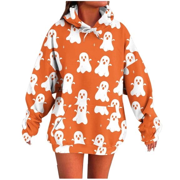 Makaor Cute Hoodies for Women Halloween Tunic Sweatshirt with Pockets Fleece Long Sleeve Pullover Oversized Tops