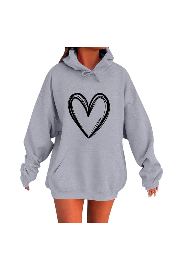 Cute Hoodies for Women Tunic Sweatshirt with Pockets Fleece Long Sleeve Pullover Graphic Oversized Tops