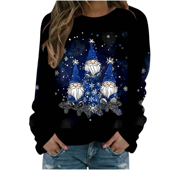 Makaor Cute Sweatshirts for Women Christmas Crew Neck Tops Graphic Long Sleeve Pullover Tees Fleece Cute Vacation Clothes