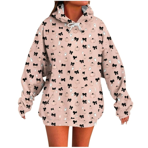 Makaor Cute Womens Hoodies Pullover Halloween Tunic Sweatshirt with Pockets Fleece Long Sleeve Tops Oversized Clothes