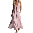 thumbnail image 1 of Makaor Dresses for Women Linen A Line Button Maxi Dresses Plus Size Sleeveless Dress Striped V Neck Beach Vacation Clothes with Pockets Red M, 1 of 7