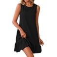 thumbnail image 1 of Makaor Dresses for Women Ruffled A Line Mini Dresses Plus Size Sleeveless Dress Solid Crew Neck Lounge Dress Black M, 1 of 7