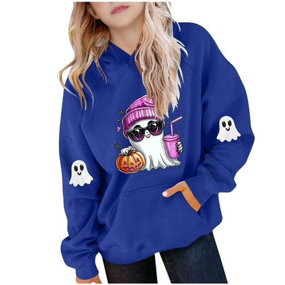 Makaor Fall Hoodies Toddler Boy Girls Halloween Pullover Sweatshirts Ghost Long Sleeve Coats Fleece Clothes Pockets
