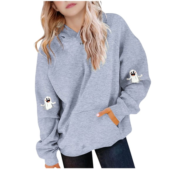 Makaor Fall Hoodies Toddler Boy Girls Halloween Pullover Sweatshirts Ghost Long Sleeve Coats Fleece Clothes Pockets