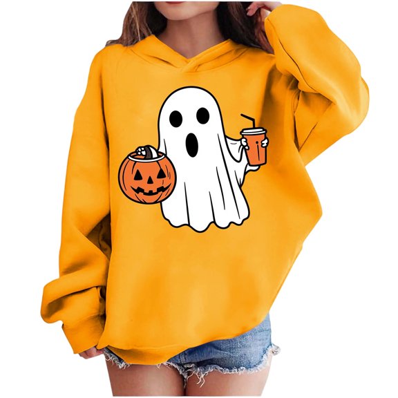 Makaor Fall Hoodies Toddler Boy Girls Halloween Pullover Sweatshirts Ghost Long Sleeve Coats Fleece Clothes Pockets