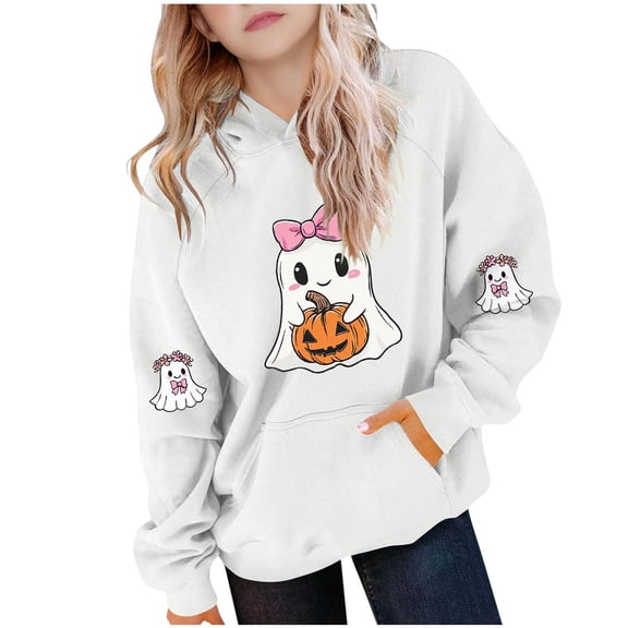 Makaor Fall Hoodies Toddler Boy Girls Halloween Pullover Sweatshirts Ghost Long Sleeve Coats Fleece Clothes Pockets