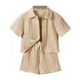 thumbnail image 1 of Makaor Fashion Outfits for Kids Boys Girls 2 Piece Solid Color Vacation Travel Outfits Lounge Sets Short Sleeve Button down Shirts Shorts Matching Summer Clothes, 1 of 8
