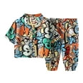 thumbnail image 1 of Makaor Fashion Outfits for Kids Boys Girls 2 Piece Travel Outfits Trave Matching Set Long Sleeve Button down Shirts Capri Short Beach Vacation Clothes, 1 of 3