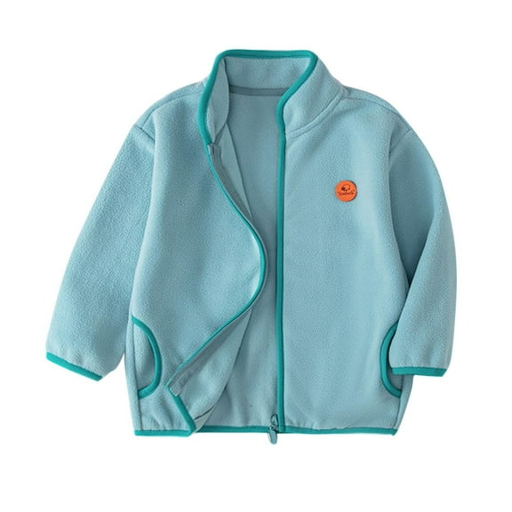 Makaor Fleece Coats Kids Boys Girls Toddler Flannel Mock Neck Jacket Solid Zipper Front Long Sleeve Outerwear Clothes